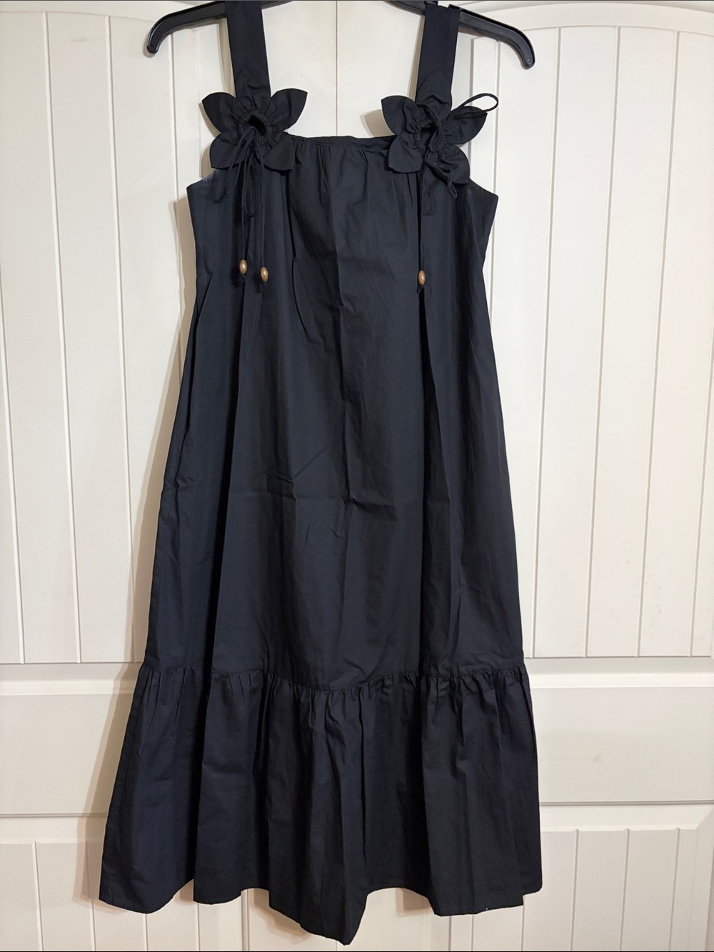 Oddi Los Angeles Black Floral-Shoulder Sundress Midi Size S